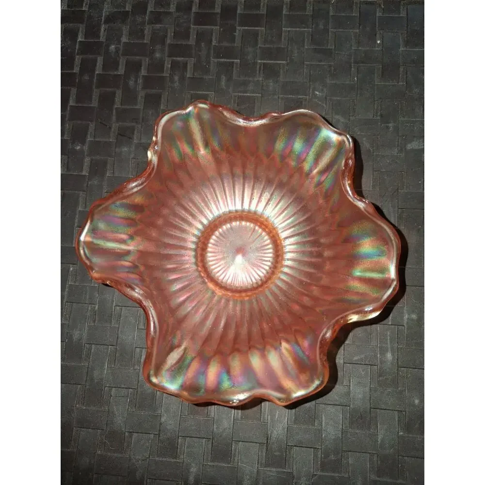 Vintage Marigold Carnival Glass Ruffled Bowl Iridescent Small Decorative Bowl